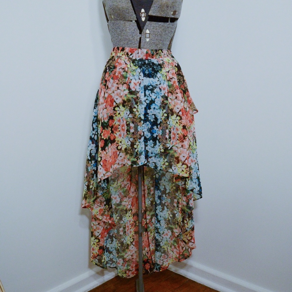High-low Floral Chiffon Maxi Skirt XL